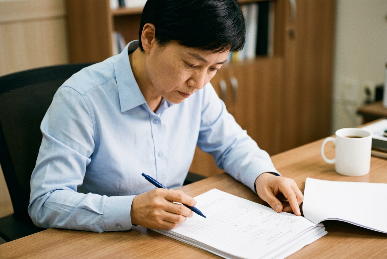 보험 청구 관련 서류를 검토하는 모습
